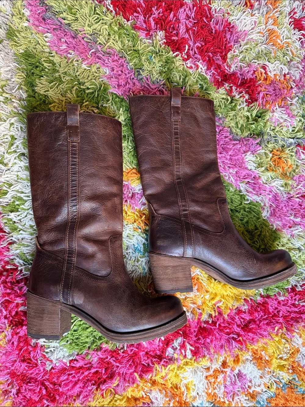 Anthropologie Cleo + Wolf Dark Brown Leather Mid-Calf Block Heel Boots - Picture 4 of 14